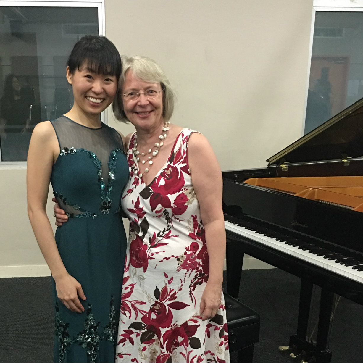 [7338] Konan Tanaka posing with her Music teacher and Head of Music Helen Long