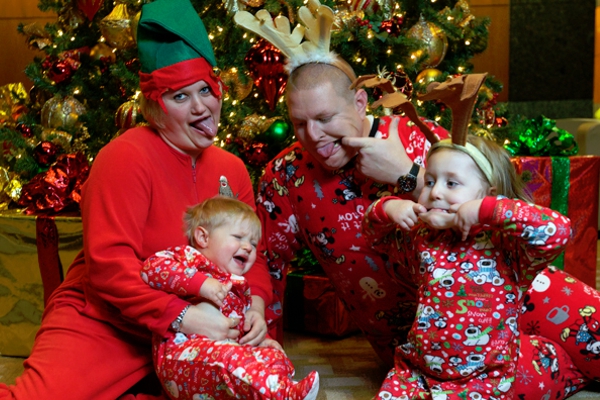 family in jammies