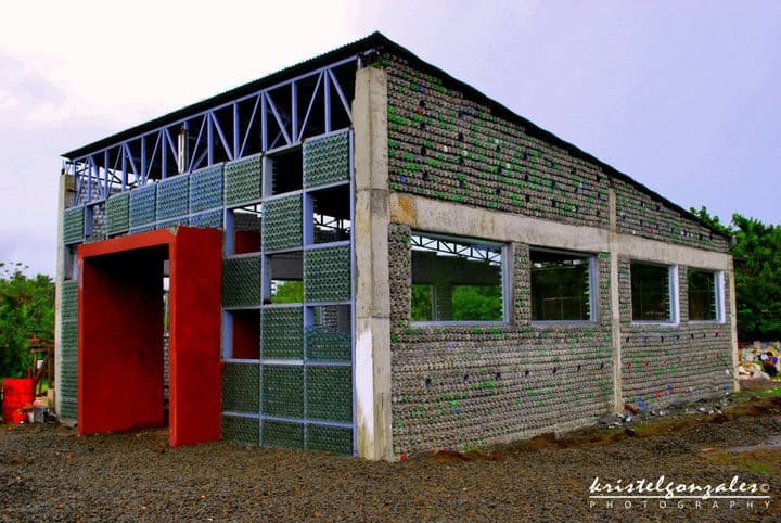 school with recycled bottles